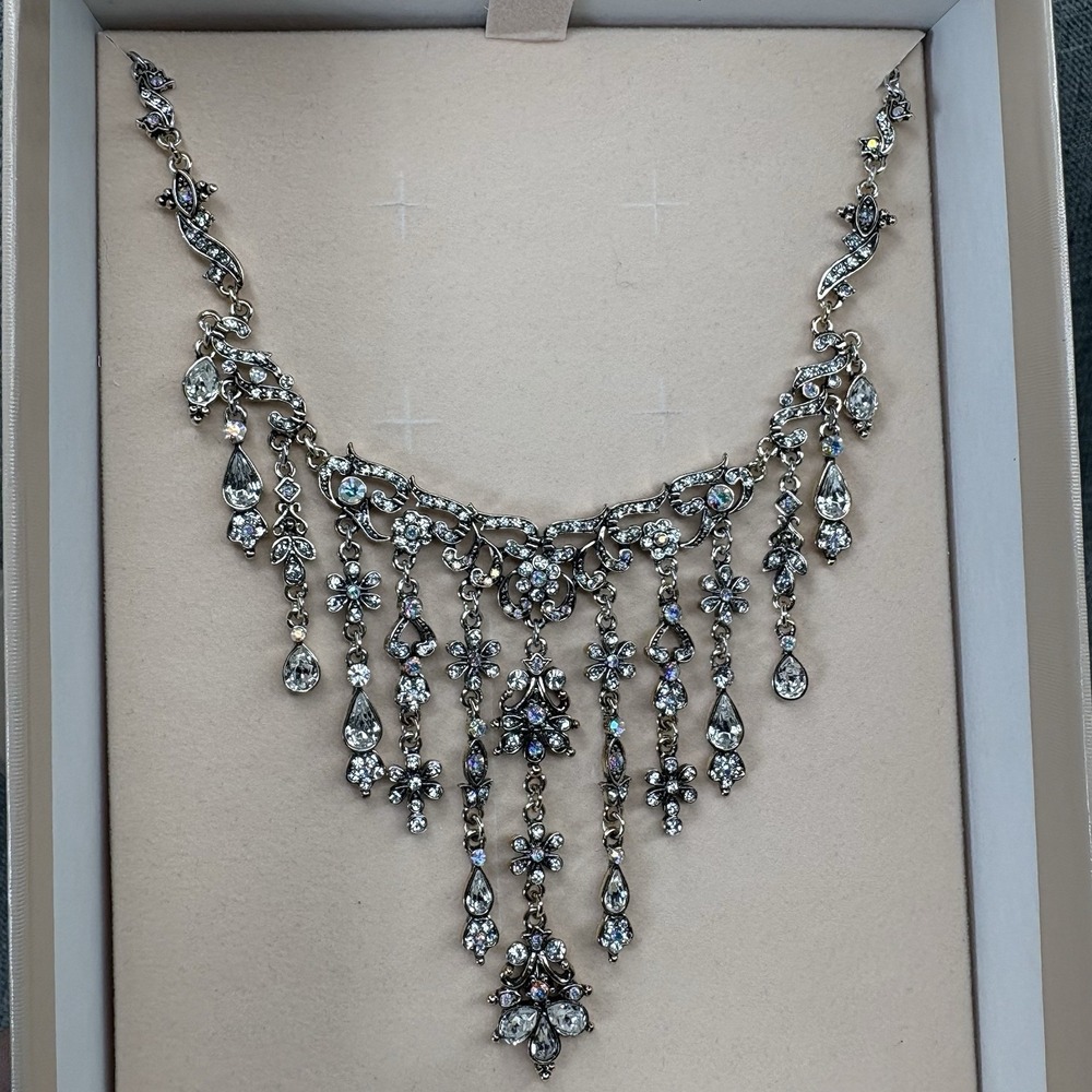 Kirks Folly Dream Mist Aurora Borealis Crystal Floral Dangle Bib Necklace w/Box - Picture 9 of 13